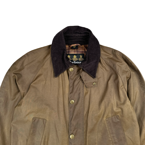 Barbour Brown Waxed Cotton Flannel Lined Field Jacket - Medium