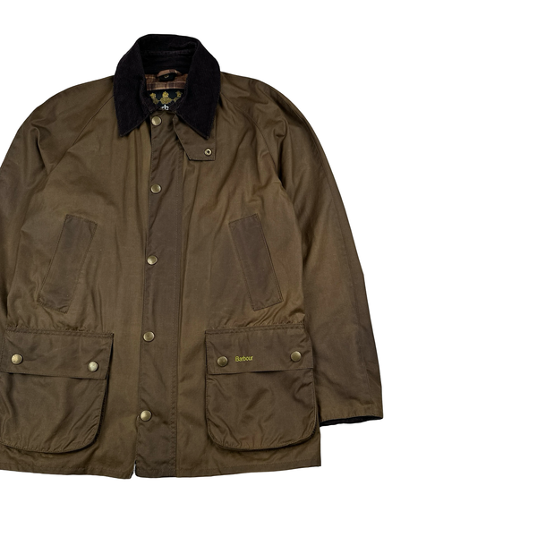 Barbour Brown Waxed Cotton Flannel Lined Field Jacket - Medium