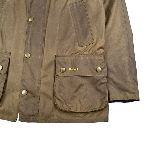 Barbour Brown Waxed Cotton Flannel Lined Field Jacket - Medium