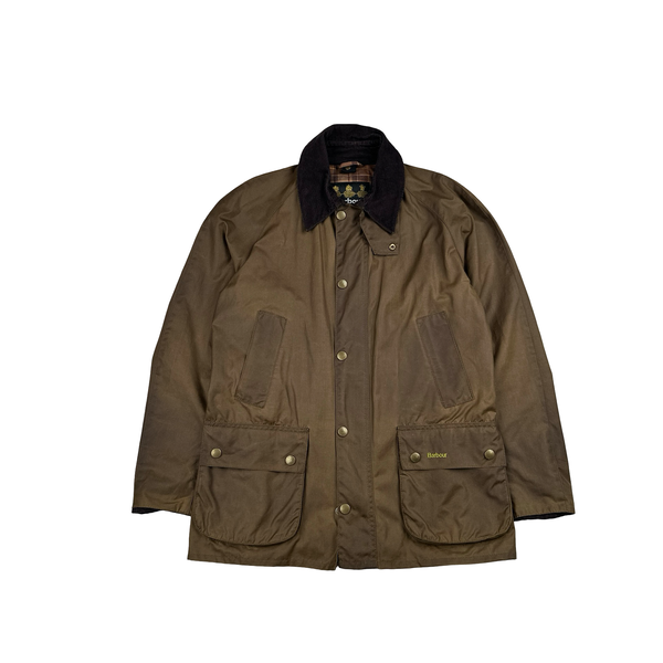 Barbour Brown Waxed Cotton Flannel Lined Field Jacket - Medium