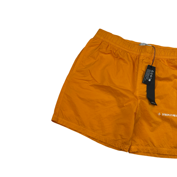Stone Island 2019 Orange Spellout Swim Shorts - Large