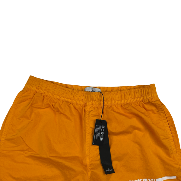 Stone Island 2019 Orange Spellout Swim Shorts - Large