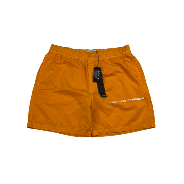 Stone Island 2019 Orange Spellout Swim Shorts - Large