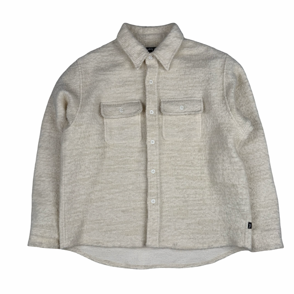 Stussy Wool Blend Textured Cream Overshirt - Large