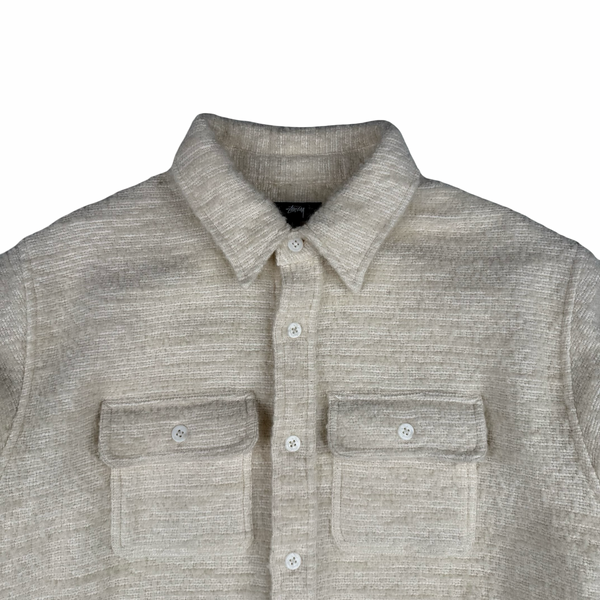 Stussy Wool Blend Textured Cream Overshirt - Large