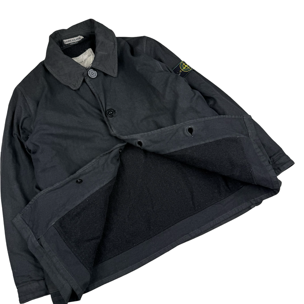 Stone Island Black Vintage 1996 Fleece Lined Cotton Button Jacket - Large