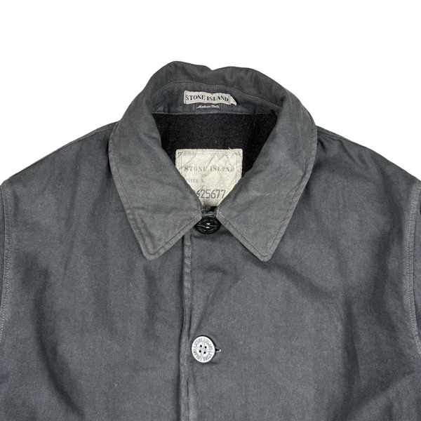 Stone Island Black Vintage 1996 Fleece Lined Cotton Button Jacket - Large