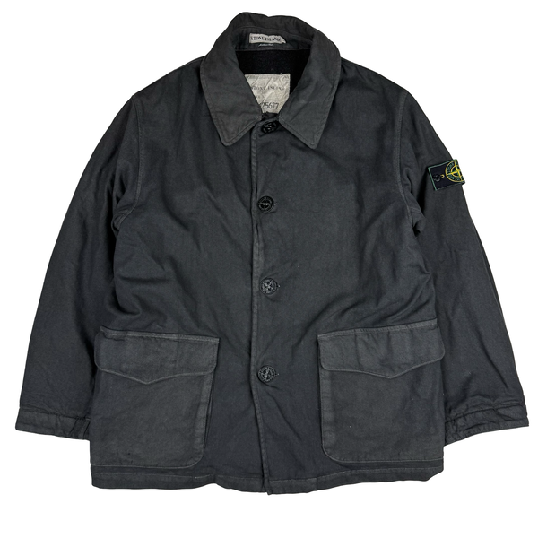 Stone Island Black Vintage 1996 Fleece Lined Cotton Button Jacket - Large
