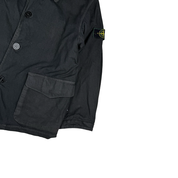 Stone Island Black Vintage 1996 Fleece Lined Cotton Button Jacket - Large