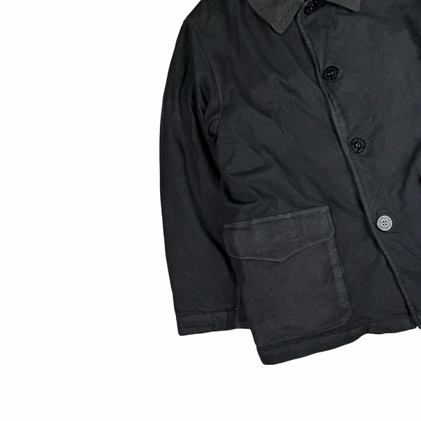Stone Island Black Vintage 1996 Fleece Lined Cotton Button Jacket - Large