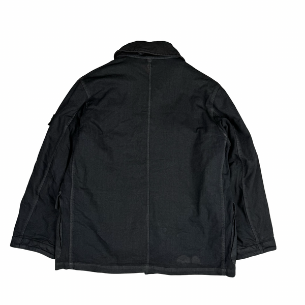 Stone Island Black Vintage 1996 Fleece Lined Cotton Button Jacket - Large