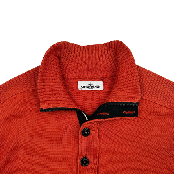Stone Island 2012 Burnt Orange Knit Cotton Blend Quarter Zip/Button Jumper - XXL