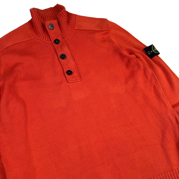 Stone Island 2012 Burnt Orange Knit Cotton Blend Quarter Zip/Button Jumper - XXL