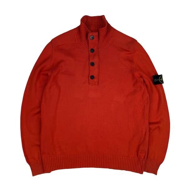 Stone Island 2012 Burnt Orange Knit Cotton Blend Quarter Zip/Button Jumper - XXL