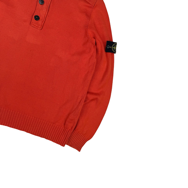Stone Island 2012 Burnt Orange Knit Cotton Blend Quarter Zip/Button Jumper - XXL