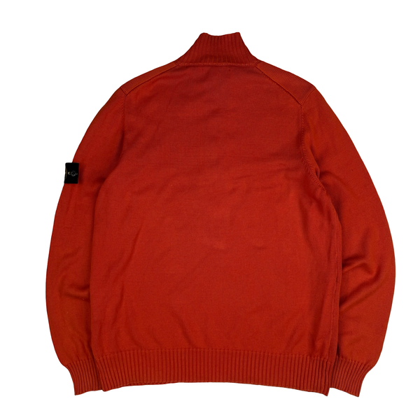 Stone Island 2012 Burnt Orange Knit Cotton Blend Quarter Zip/Button Jumper - XXL