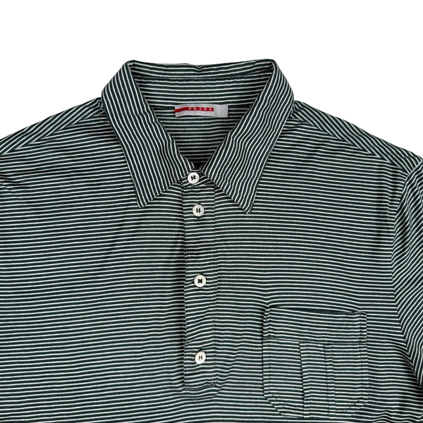 Prada Green Stripe Cotton Polo Shirt -Large