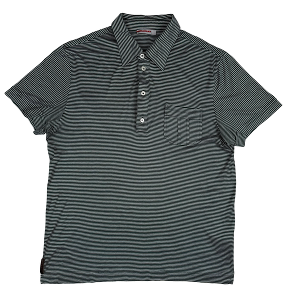 Prada Green Stripe Cotton Polo Shirt -Large