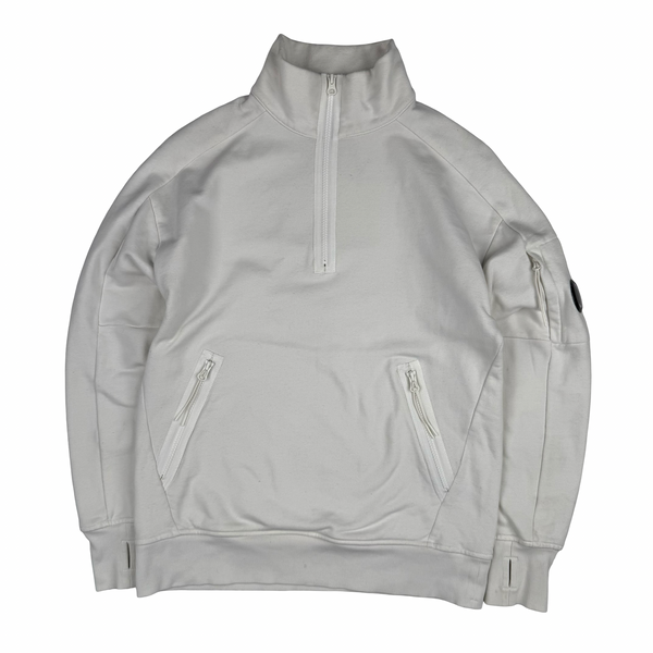 CP Company White Cotton Lens Viewer quarter Zip Pullover- Small