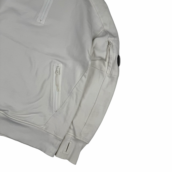 CP Company White Cotton Lens Viewer quarter Zip Pullover- Small