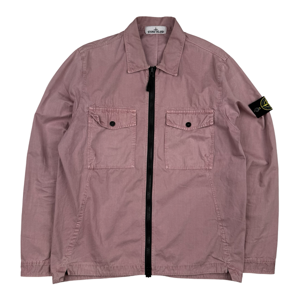 Stone Island Misty Rose Pink Cotton Zipped Overshirt - Medium