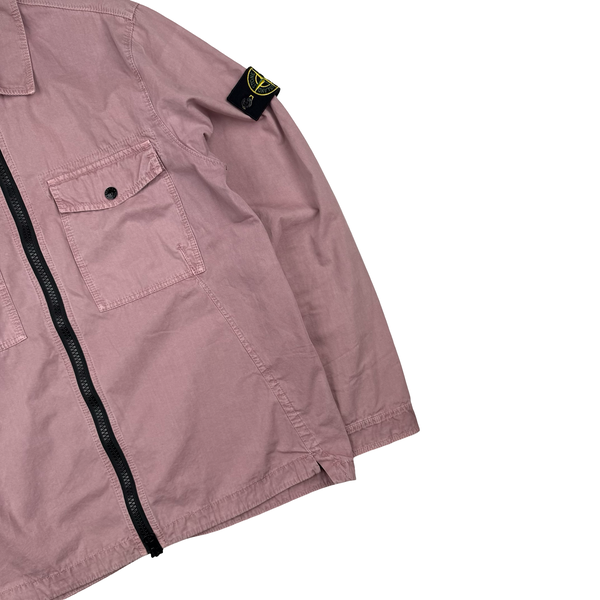 Stone Island Misty Rose Pink Cotton Zipped Overshirt - Medium