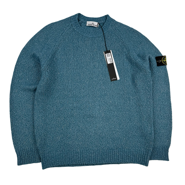 Stone Island 2025 Blue Marl Ribbed Chenille Jumper - Large