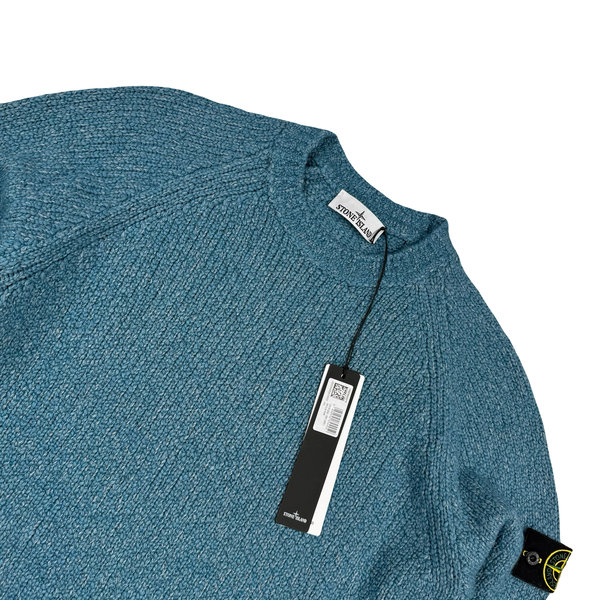 Stone Island 2025 Blue Marl Ribbed Chenille Jumper - Large