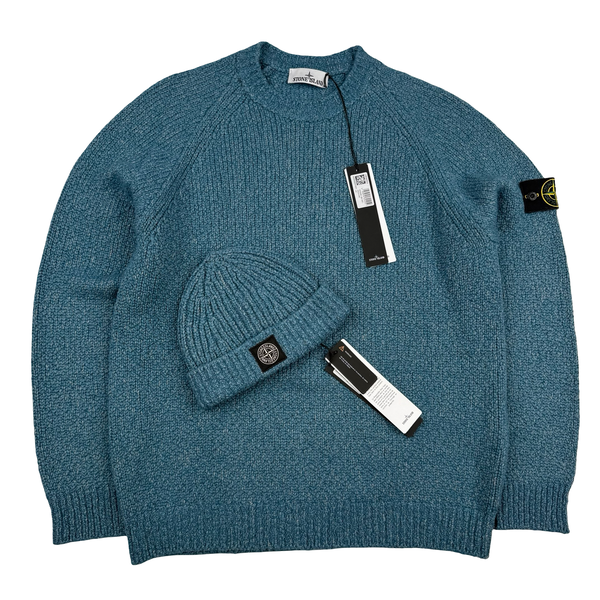 Stone Island 2025 Blue Marl Ribbed Chenille Jumper - Large