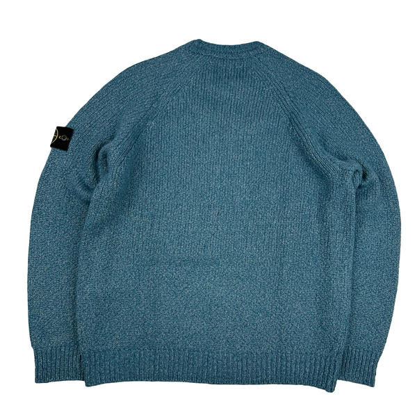 Stone Island 2025 Blue Marl Ribbed Chenille Jumper - Large