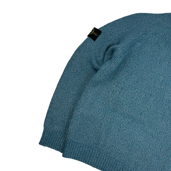 Stone Island 2025 Blue Marl Ribbed Chenille Jumper - Large