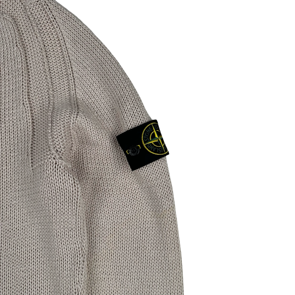Stone Island 2019 Beige Thick Knit Cotton V Neck Jumper - Large