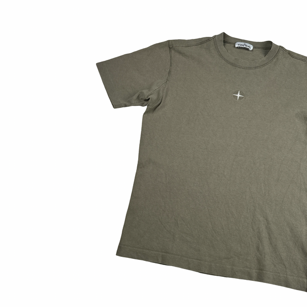 Stone Island 2018 Khaki Cotton Compass Logo T Shirt - Large