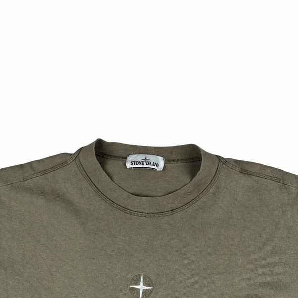 Stone Island 2018 Khaki Cotton Compass Logo T Shirt - Large