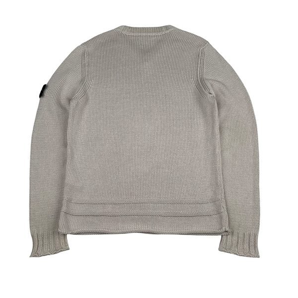 Stone Island 2019 Beige Thick Knit Cotton V Neck Jumper - Large
