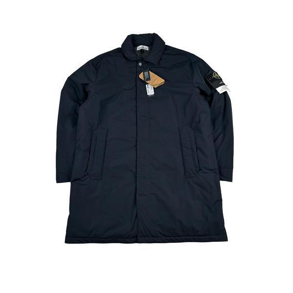 Stone Island 2024 Navy Micro Twill Primaloft Long Buttoned Jacket - XXL