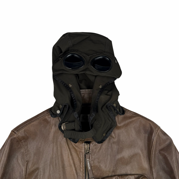 CP Company Brown Heavyweight Leather Goggle Biker Jacket - Large (50)