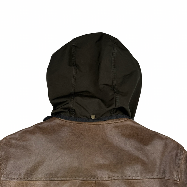 CP Company Brown Heavyweight Leather Goggle Biker Jacket - Large (50)