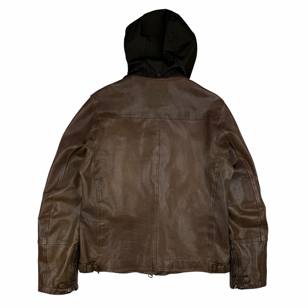 CP Company Brown Heavyweight Leather Goggle Biker Jacket - Large (50)