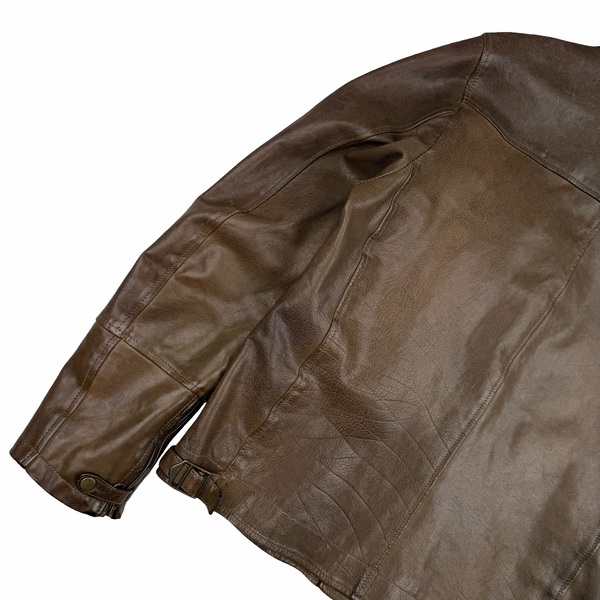 CP Company Brown Heavyweight Leather Goggle Biker Jacket - Large (50)