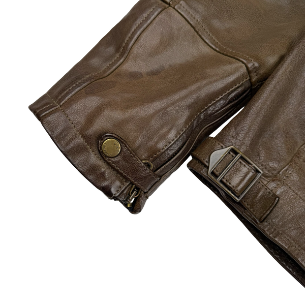 CP Company Brown Heavyweight Leather Goggle Biker Jacket - Large (50)