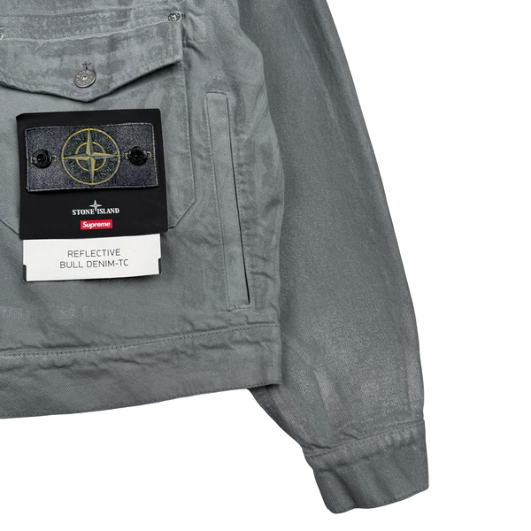Stone Island x Supreme 2023 Reflective Silver Grey Bull Denim TC Jacket - Small