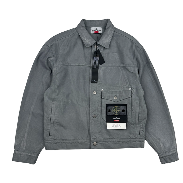 Stone Island x Supreme 2023 Reflective Silver Grey Bull Denim TC Jacket - Small