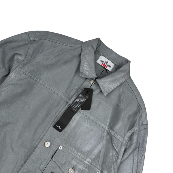 Stone Island x Supreme 2023 Reflective Silver Grey Bull Denim TC Jacket - Small