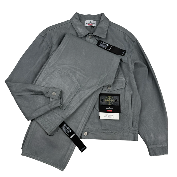 Stone Island x Supreme 2023 Reflective Silver Grey Bull Denim TC Jeans - Small