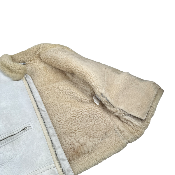 Stone Island 2005 White Hand Painted Lambskin Leather Thick Shearling Jacket - XL