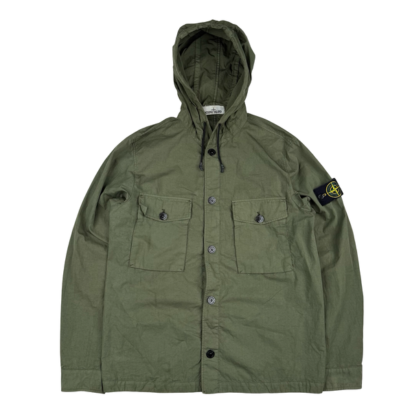 Stone Island 2020 Khaki Green Lightweight Polycotton Hooded Jacket Overshirt - Medium