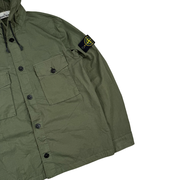 Stone Island 2020 Khaki Green Lightweight Polycotton Hooded Jacket Overshirt - Medium