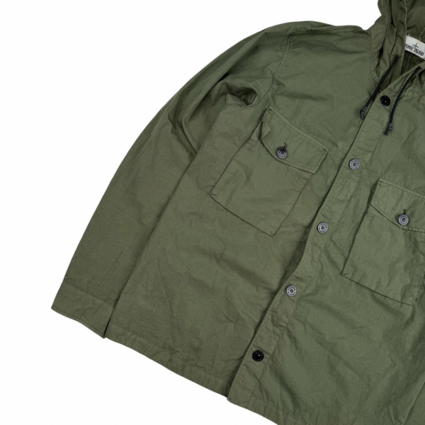 Stone Island 2020 Khaki Green Lightweight Polycotton Hooded Jacket Overshirt - Medium
