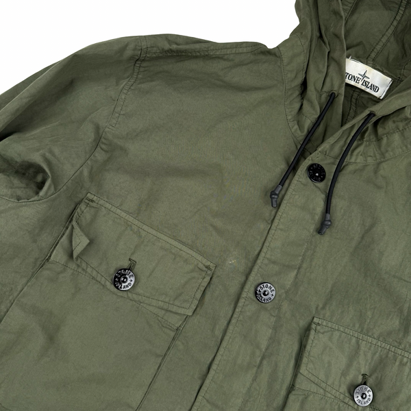 Stone Island 2020 Khaki Green Lightweight Polycotton Hooded Jacket Overshirt - Medium